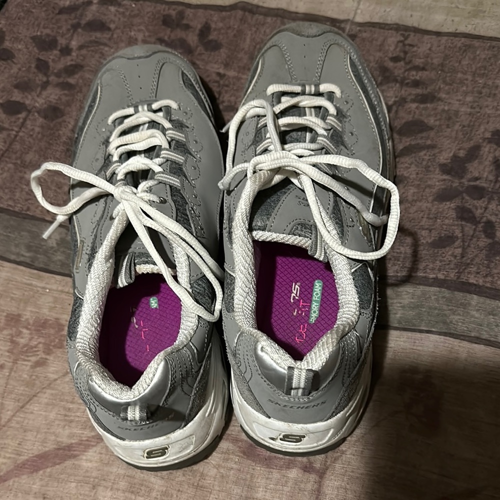 Skechers Gray and White Athletic Sneakers with Mesh